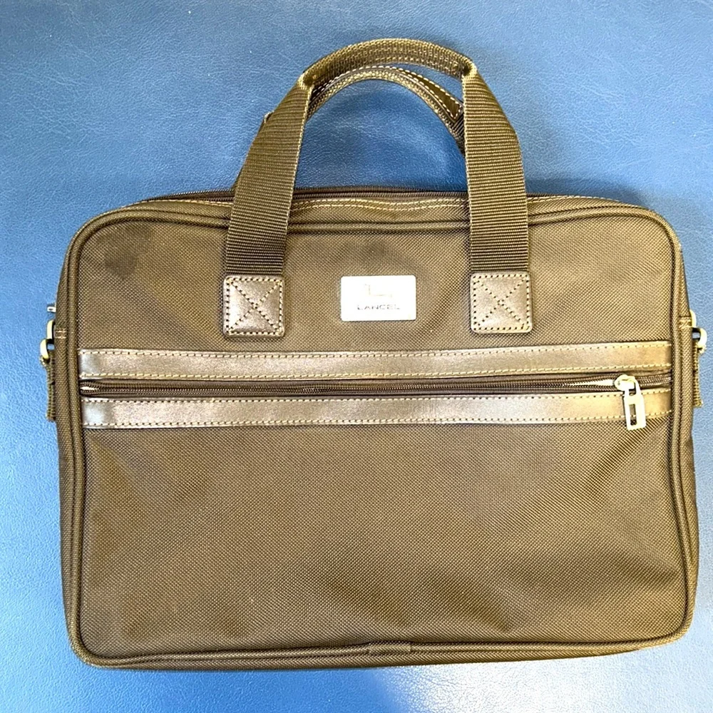 RARE LANCEL exquisite mens laptop case with ballistic nylon & brown leather trim